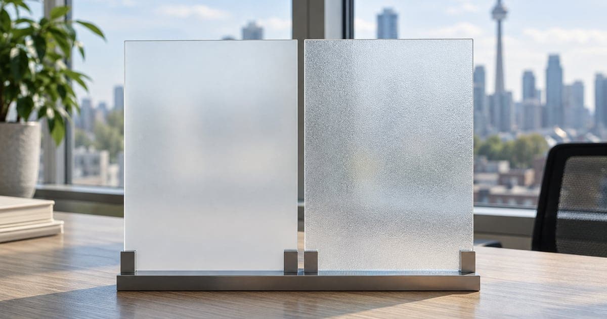 Two unlabelled decorative film samples with smooth white and softly textured translucent finishes