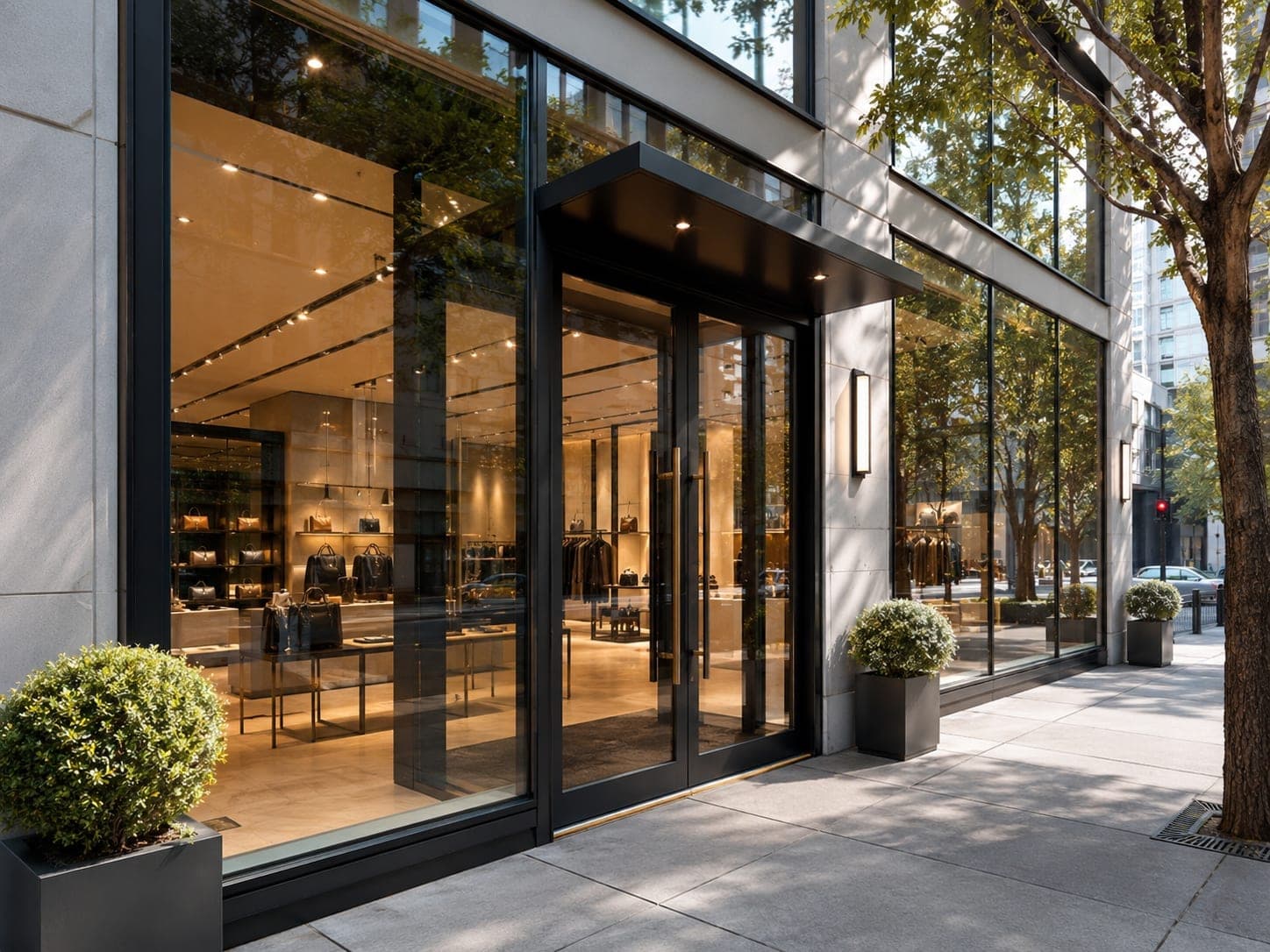 Clear Guard security film installed on commercial storefront glass