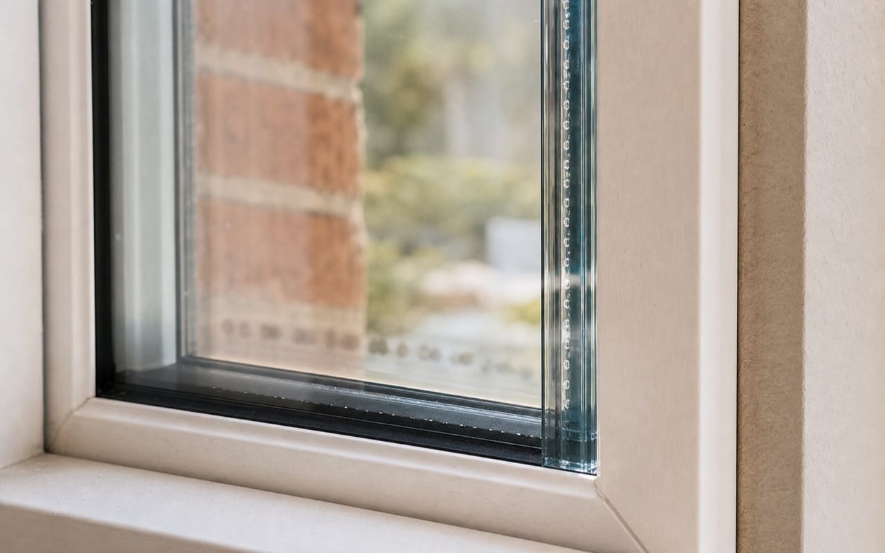 Homeowner's knuckle against a residential window pane performing a tap test to assess glass type by resonance