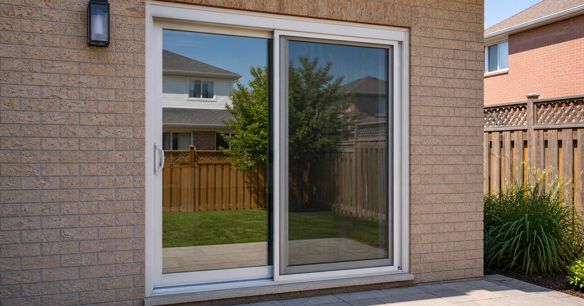 Rear-yard view of a suburban GTA home showing a standard patio slider