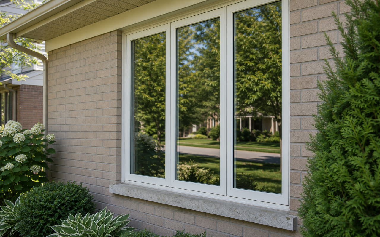 Clear residential windows after security film installation with no visible bubbles or haze